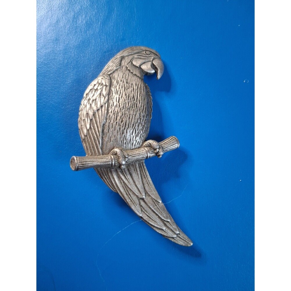 Vintage JJ Jonette Pewter Detailed Parrot Pin Brooch 2.5"